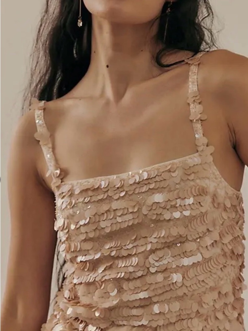 NWT!  Free People Porter Sequin Top Only Iridescent Pink‎ Ivory Lining ~ Large